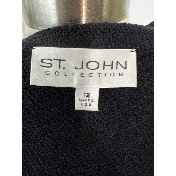 St. John Collection Knit Blazer Jacket Size 12 Black Four Button Career Office - Picture 9 of 12